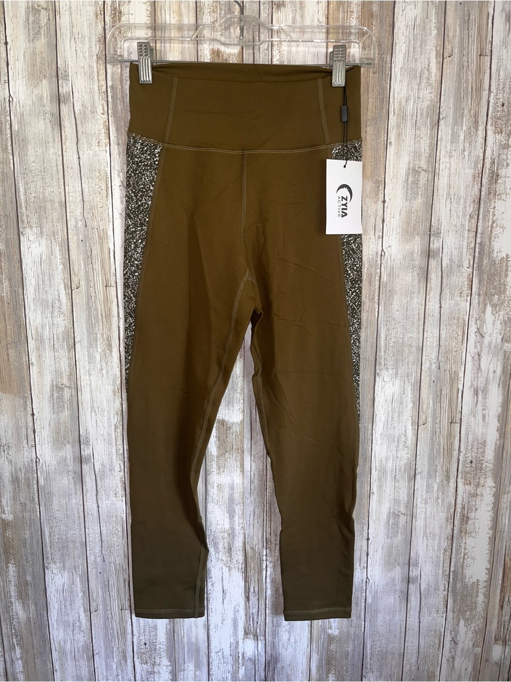 NWT ZYIA Active Olive Speckle Hi Rise 7/8 24” Leggings Size 6-8